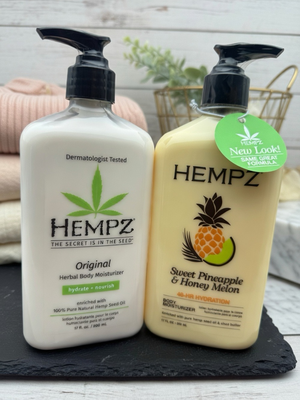 Hempz Moisturizer Duo (2) Original + Sweet Pineapple & Honey Melon 17oz/500mL